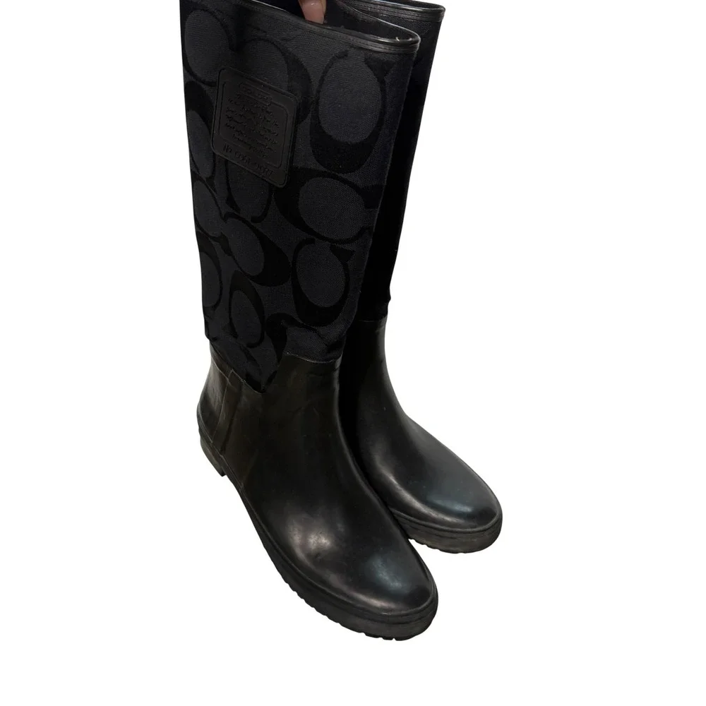 Coach‎ Signature C Monogram Black Rubber Tall Rain Boots Women's Size 9 - Picture 3 of 11